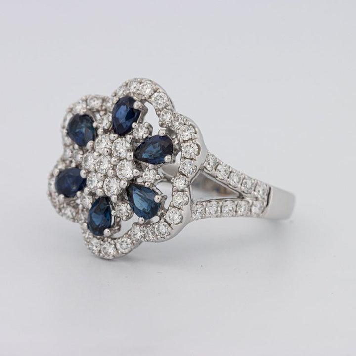 Blue Sapphire and Diamond Flower Ring - ZIZOV DIAMONDS