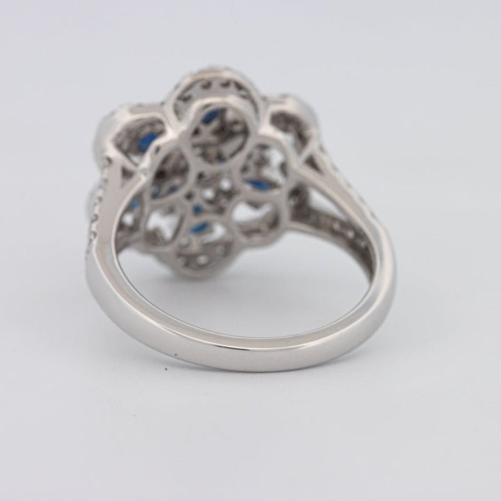 Blue Sapphire and Diamond Flower Ring - ZIZOV DIAMONDS