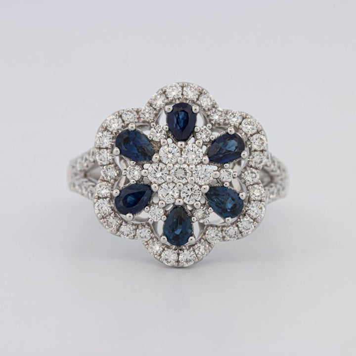 Blue Sapphire and Diamond Flower Ring - ZIZOV DIAMONDS