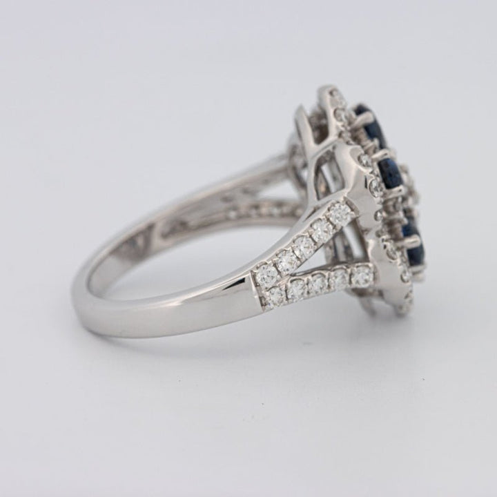 Blue Sapphire and Diamond Flower Ring - ZIZOV DIAMONDS