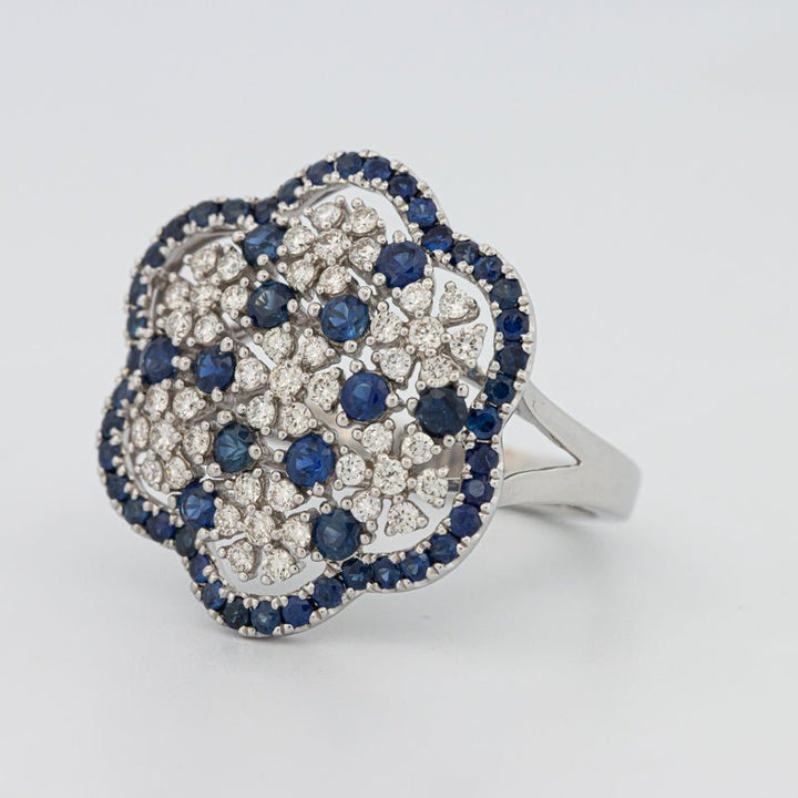 Blue Sapphire and Diamond Flower Ring - ZIZOV DIAMONDS