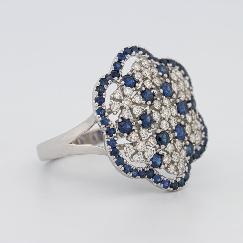 Blue Sapphire and Diamond Flower Ring - ZIZOV DIAMONDS