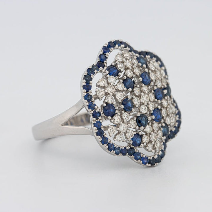 Blue Sapphire and Diamond Flower Ring - ZIZOV DIAMONDS