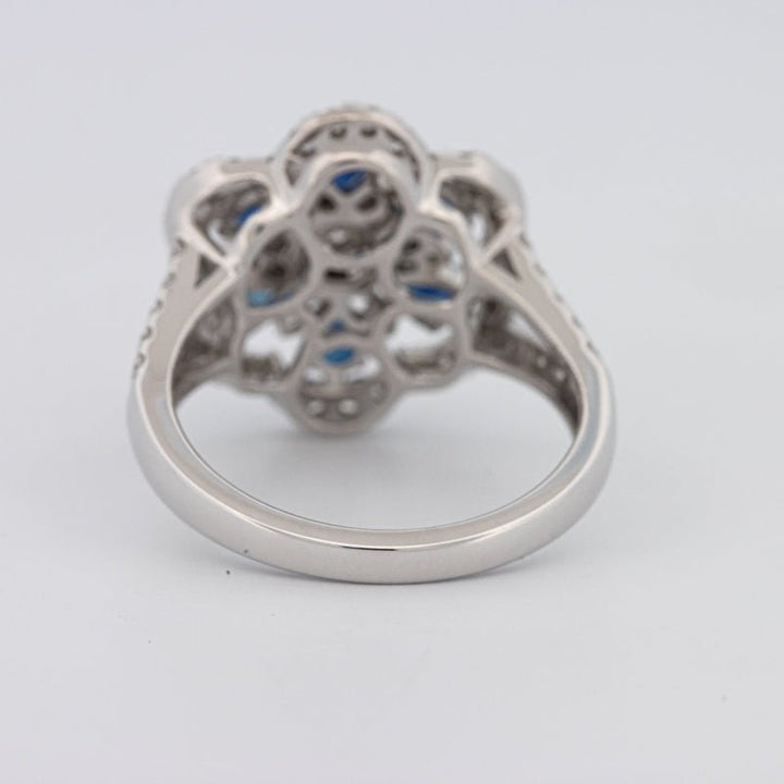 Blue Sapphire and Diamond Flower Ring - ZIZOV DIAMONDS