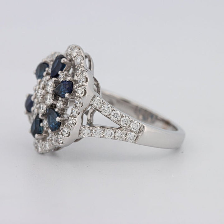 Blue Sapphire and Diamond Flower Ring - ZIZOV DIAMONDS