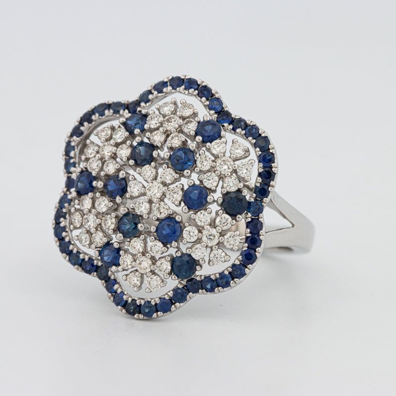 Blue Sapphire and Diamond Flower Ring - ZIZOV DIAMONDS