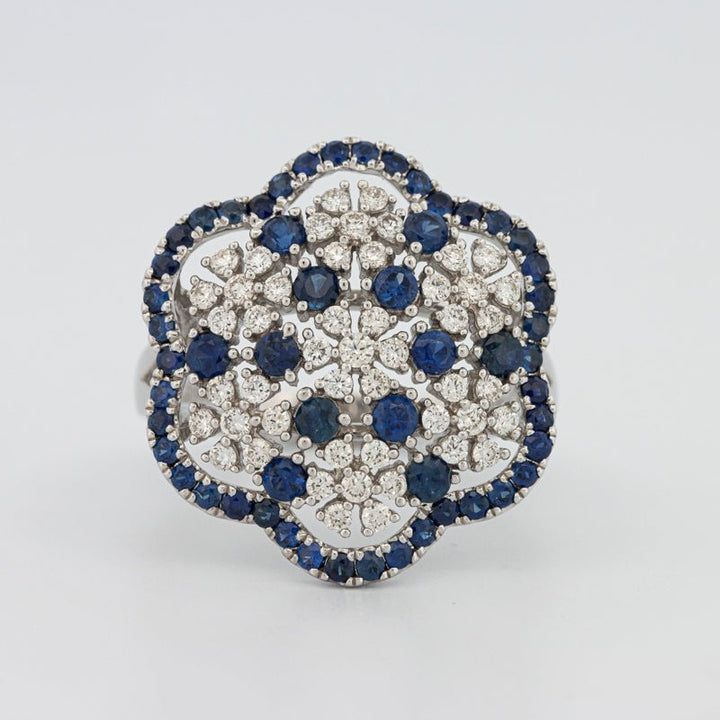 Blue Sapphire and Diamond Flower Ring - ZIZOV DIAMONDS