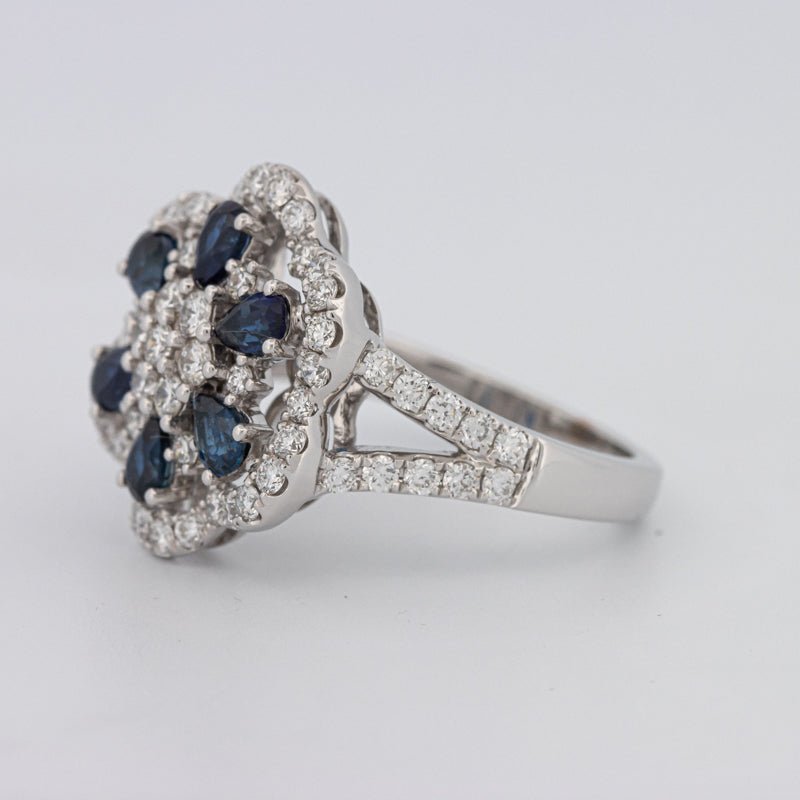Blue Sapphire and Diamond Flower Ring - ZIZOV DIAMONDS