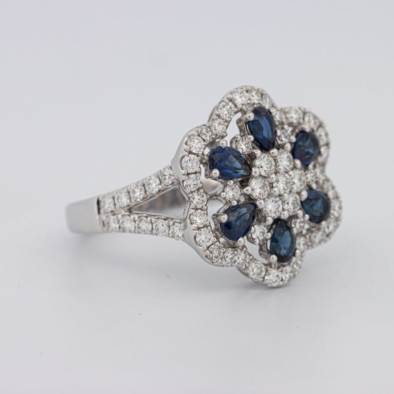 Blue Sapphire and Diamond Flower Ring - ZIZOV DIAMONDS