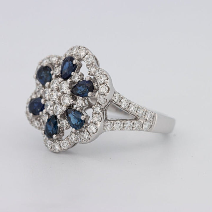 Blue Sapphire and Diamond Flower Ring - ZIZOV DIAMONDS