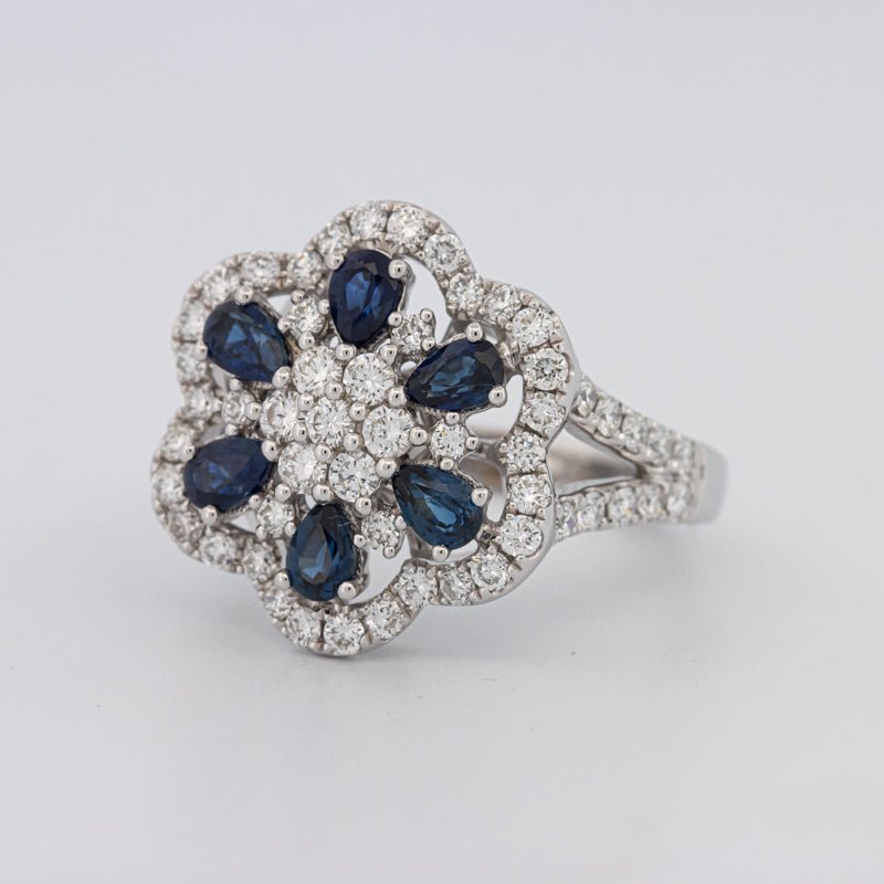 Blue Sapphire and Diamond Flower Ring - ZIZOV DIAMONDS