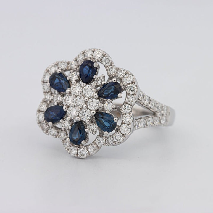Blue Sapphire and Diamond Flower Ring - ZIZOV DIAMONDS