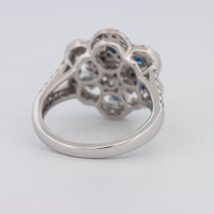 Blue Sapphire and Diamond Flower Ring - ZIZOV DIAMONDS