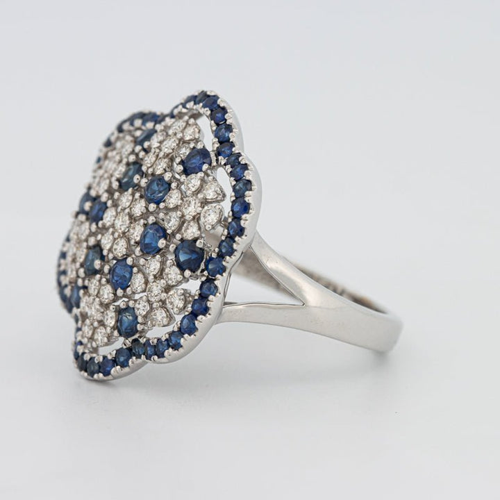 Blue Sapphire and Diamond Flower Ring - ZIZOV DIAMONDS