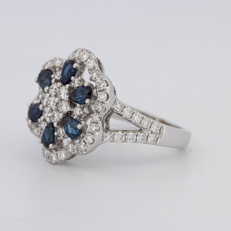Blue Sapphire and Diamond Flower Ring - ZIZOV DIAMONDS