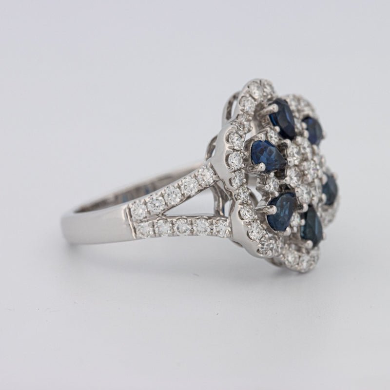 Blue Sapphire and Diamond Flower Ring - ZIZOV DIAMONDS