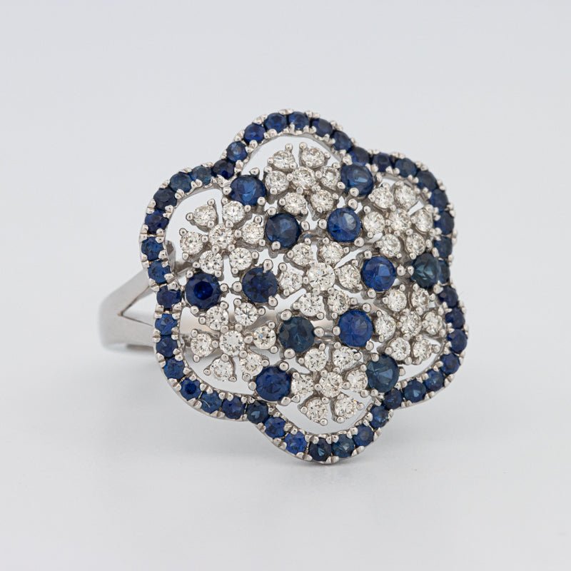 Blue Sapphire and Diamond Flower Ring - ZIZOV DIAMONDS