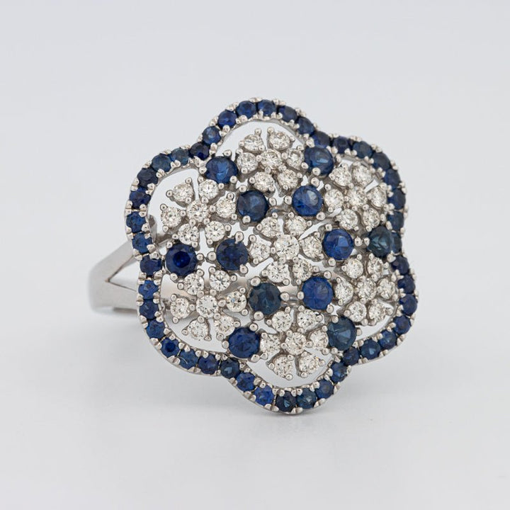 Blue Sapphire and Diamond Flower Ring - ZIZOV DIAMONDS
