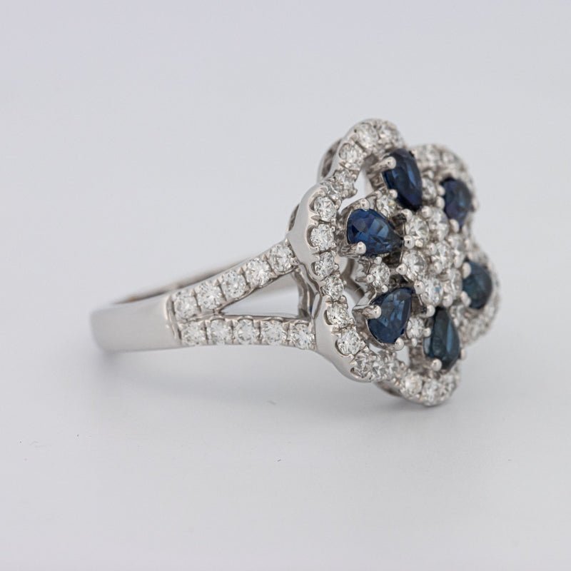 Blue Sapphire and Diamond Flower Ring - ZIZOV DIAMONDS