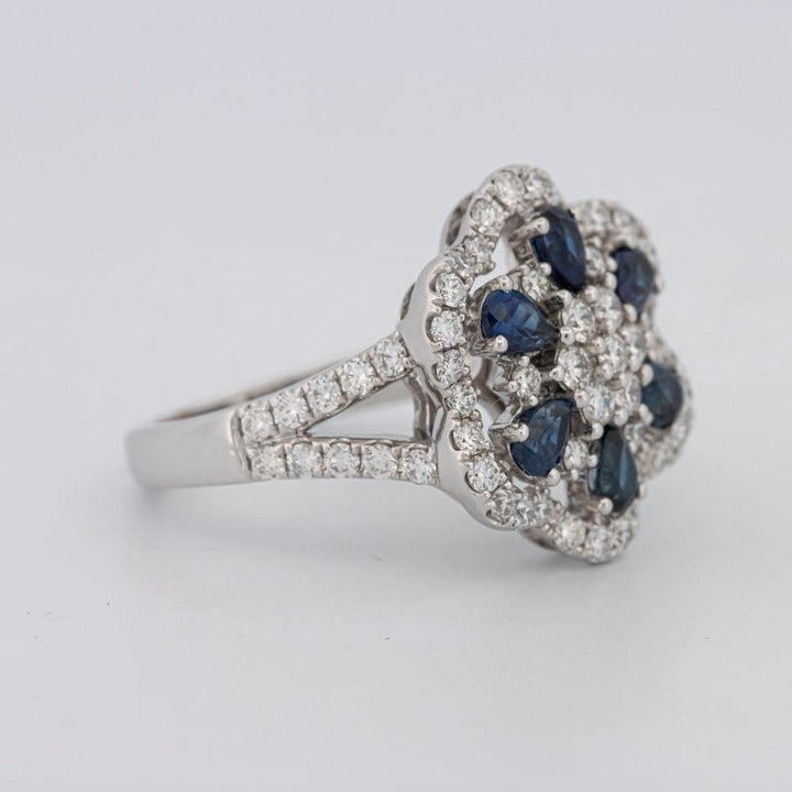 Blue Sapphire and Diamond Flower Ring - ZIZOV DIAMONDS