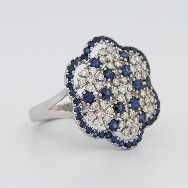 Blue Sapphire and Diamond Flower Ring - ZIZOV DIAMONDS