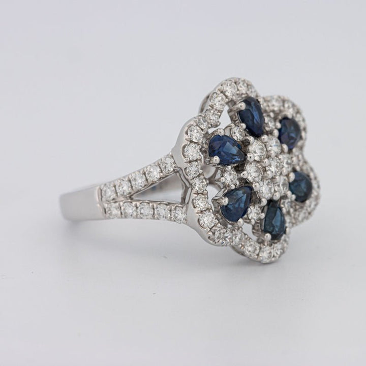 Blue Sapphire and Diamond Flower Ring - ZIZOV DIAMONDS