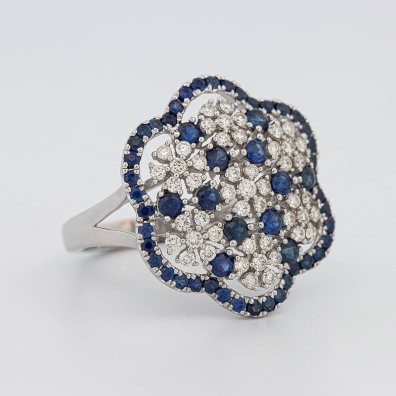 Blue Sapphire and Diamond Flower Ring - ZIZOV DIAMONDS