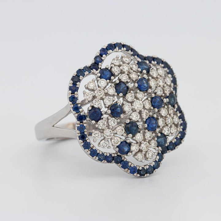 Blue Sapphire and Diamond Flower Ring - ZIZOV DIAMONDS