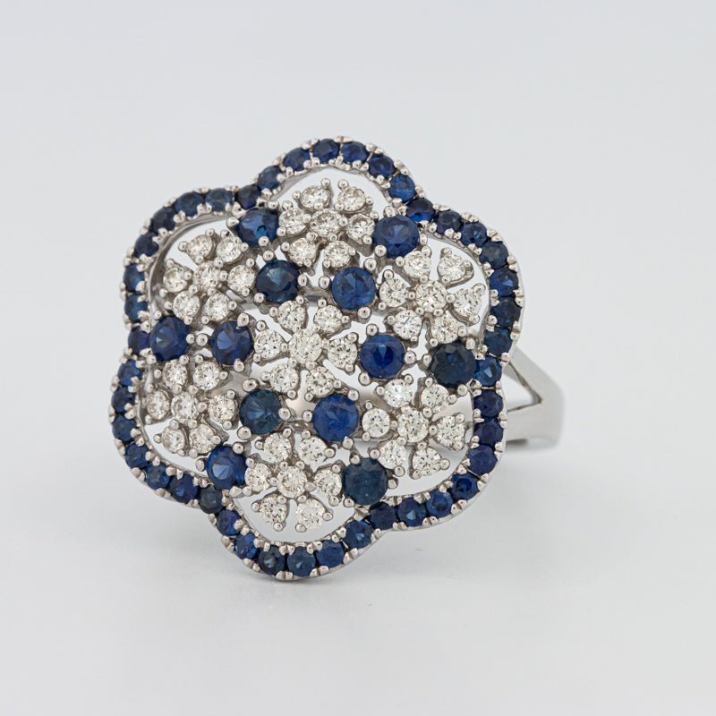 Blue Sapphire and Diamond Flower Ring - ZIZOV DIAMONDS