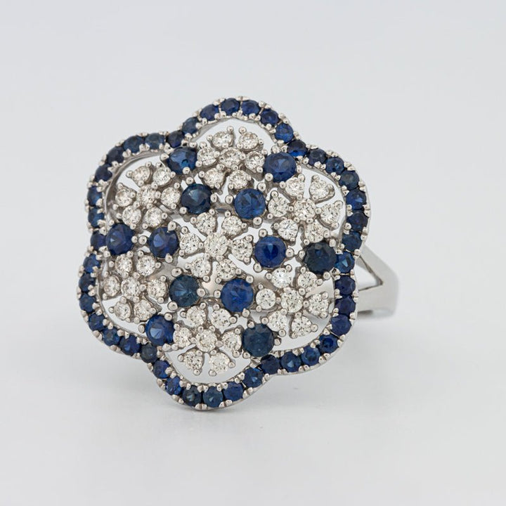 Blue Sapphire and Diamond Flower Ring - ZIZOV DIAMONDS