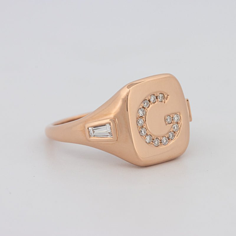 Diamond Initial "G" Signet Ring - ZIZOV DIAMONDS