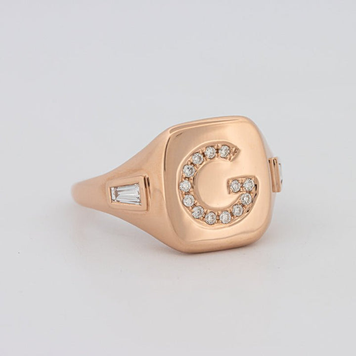 Diamond Initial "G" Signet Ring - ZIZOV DIAMONDS