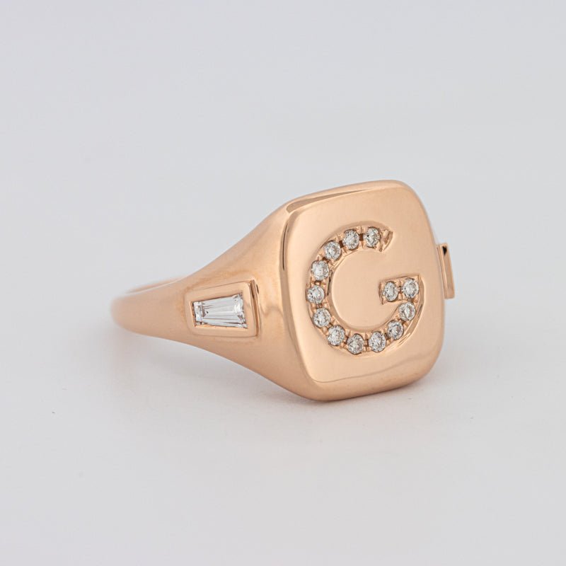 Diamond Initial "G" Signet Ring - ZIZOV DIAMONDS