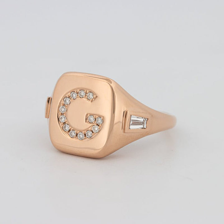 Diamond Initial "G" Signet Ring - ZIZOV DIAMONDS