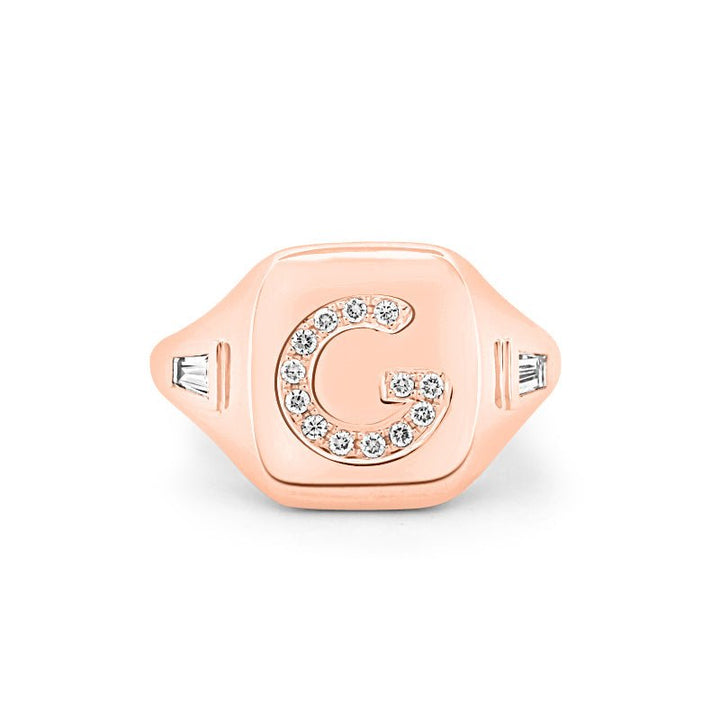Diamond Initial "G" Signet Ring - ZIZOV DIAMONDS