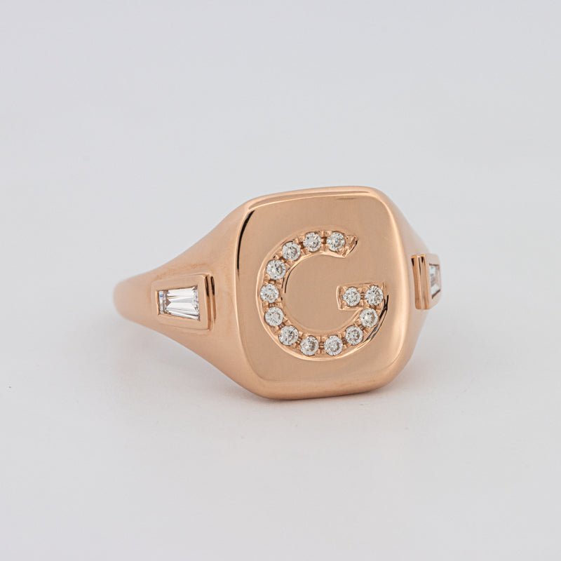Diamond Initial "G" Signet Ring - ZIZOV DIAMONDS