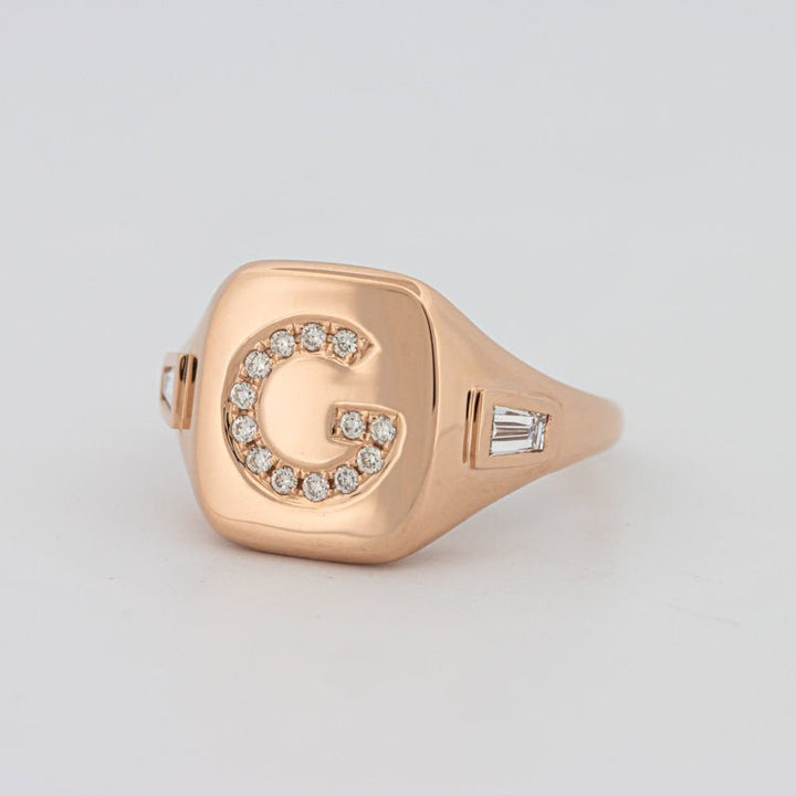 Diamond Initial "G" Signet Ring - ZIZOV DIAMONDS