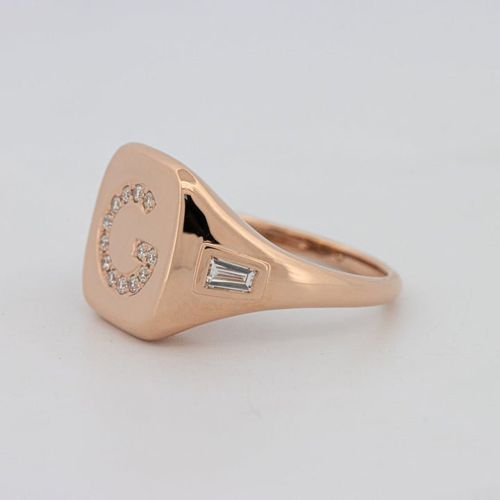 Diamond Initial "G" Signet Ring - ZIZOV DIAMONDS