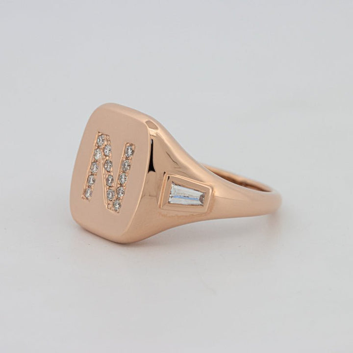 Diamond Initial "N" Signet Ring - ZIZOV DIAMONDS
