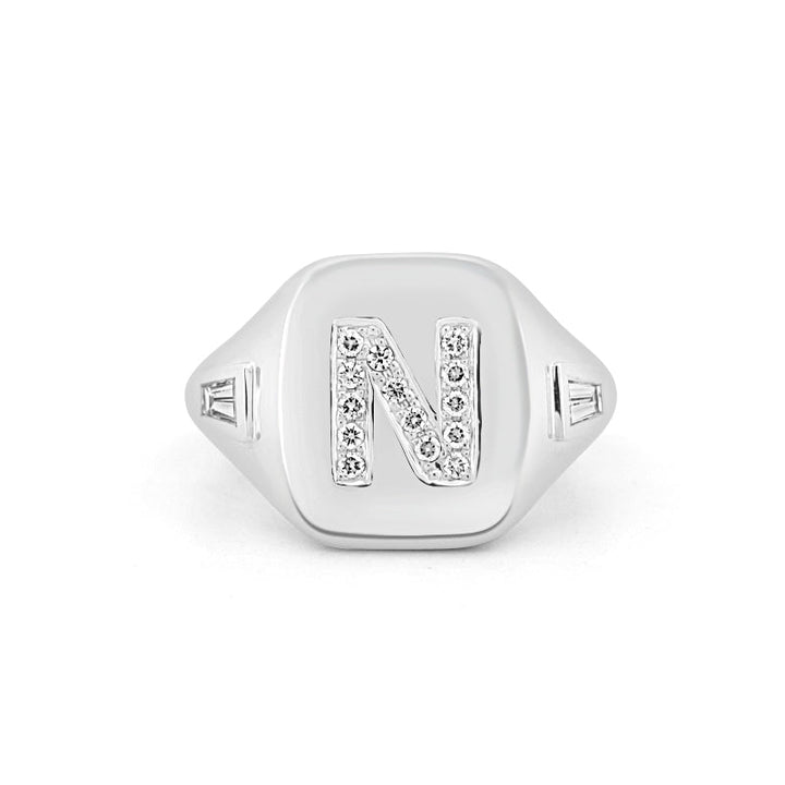 Diamond Initial "N" Signet Ring - ZIZOV DIAMONDS
