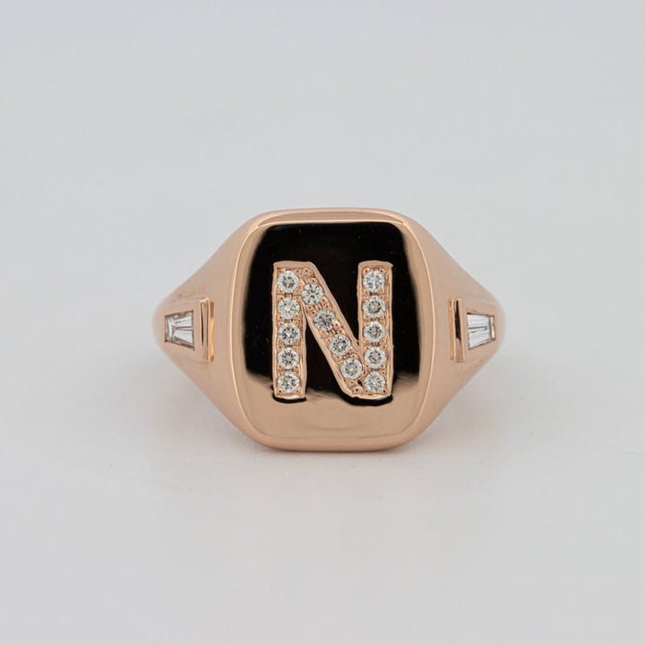 Diamond Initial "N" Signet Ring - ZIZOV DIAMONDS