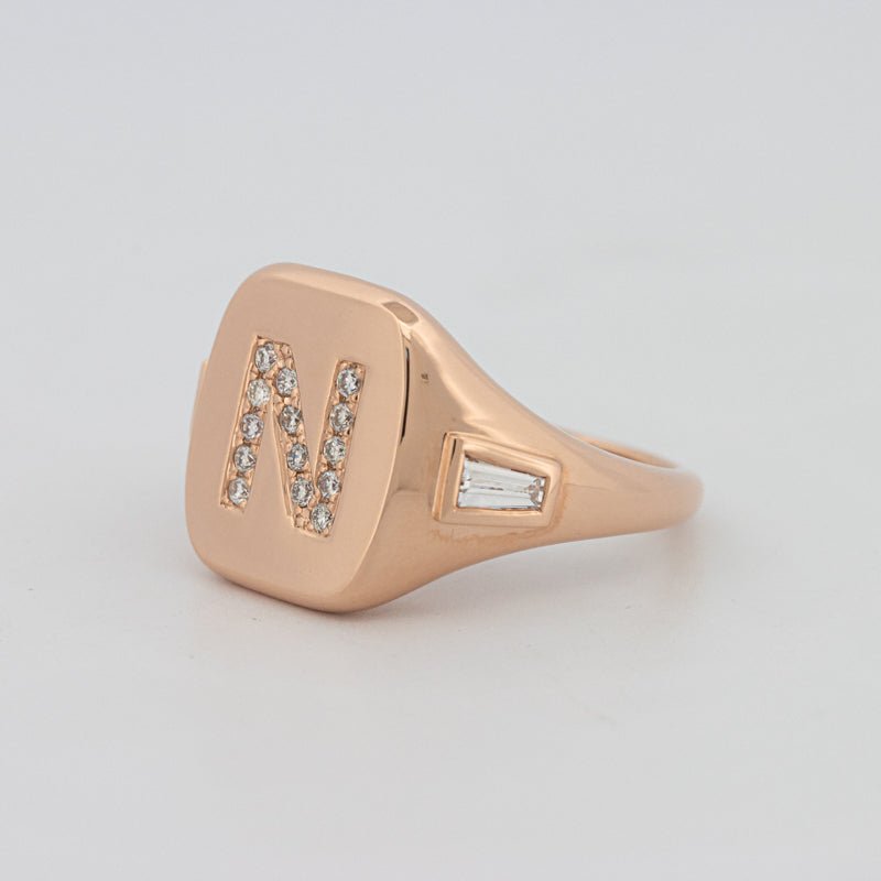Diamond Initial "N" Signet Ring - ZIZOV DIAMONDS