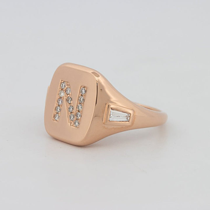 Diamond Initial "N" Signet Ring - ZIZOV DIAMONDS