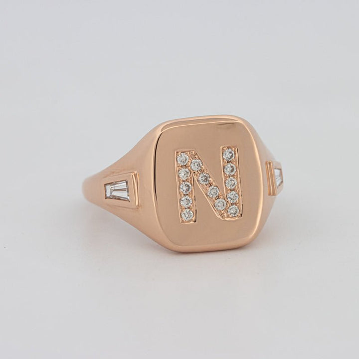 Diamond Initial "N" Signet Ring - ZIZOV DIAMONDS
