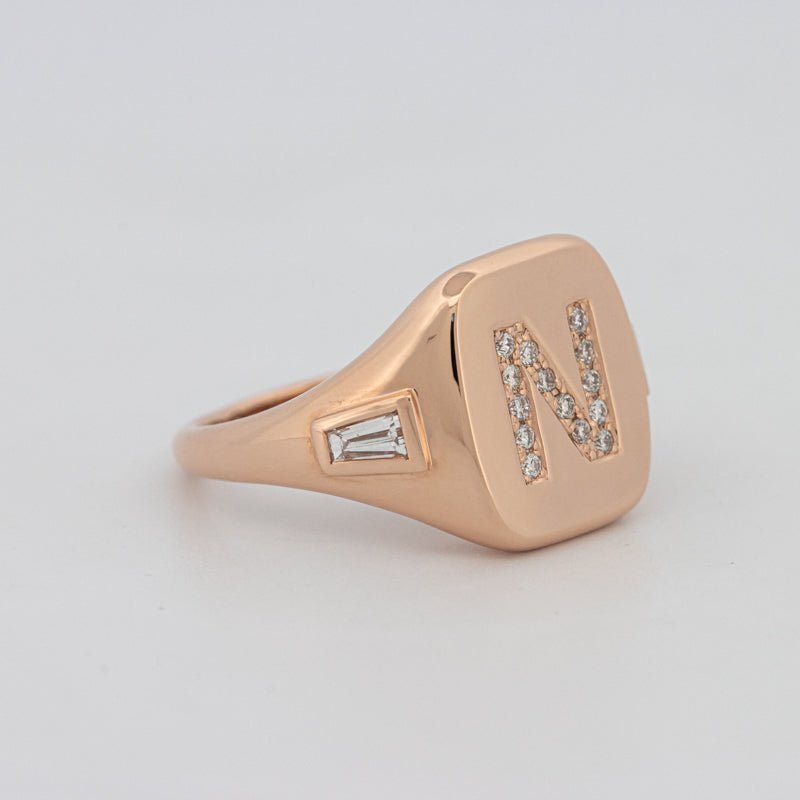 Diamond Initial "N" Signet Ring - ZIZOV DIAMONDS