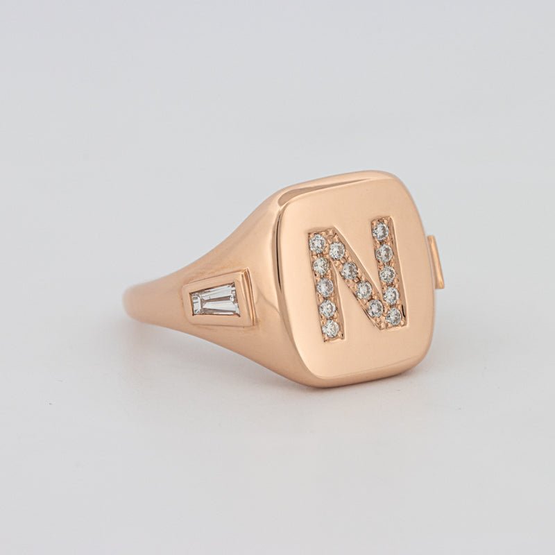Diamond Initial "N" Signet Ring - ZIZOV DIAMONDS