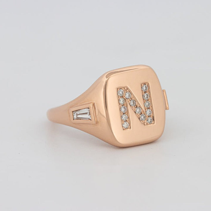 Diamond Initial "N" Signet Ring - ZIZOV DIAMONDS