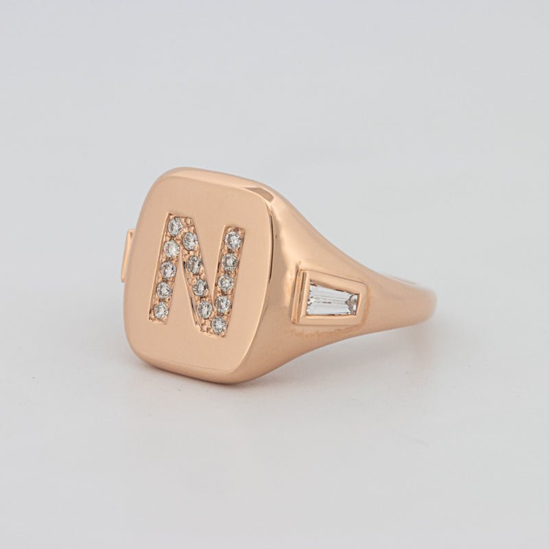 Diamond Initial "N" Signet Ring - ZIZOV DIAMONDS