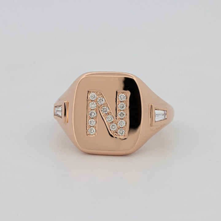 Diamond Initial "N" Signet Ring - ZIZOV DIAMONDS