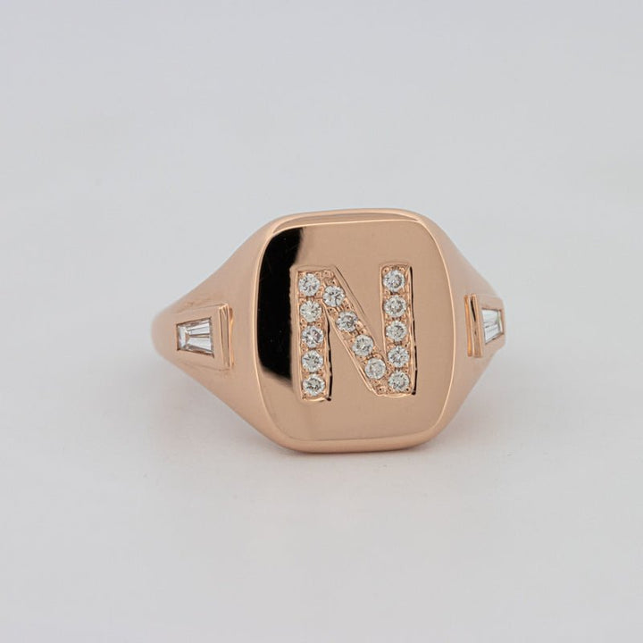 Diamond Initial "N" Signet Ring - ZIZOV DIAMONDS